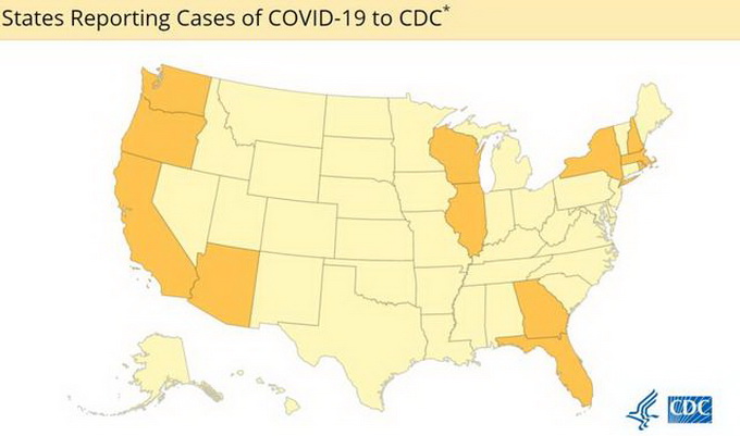 美國確診病例分布圖。圖片來源：美國CDC